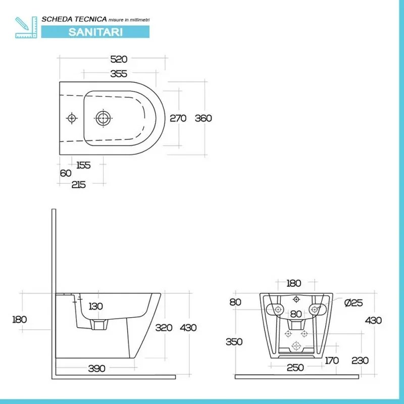 Sanitari sospesi Feeling rimless in bianco matt con copriwc softclose