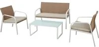 Set Salotto da Giardino in Acciaio e Polyrattan Ranieri Madeira Bianco e Beige