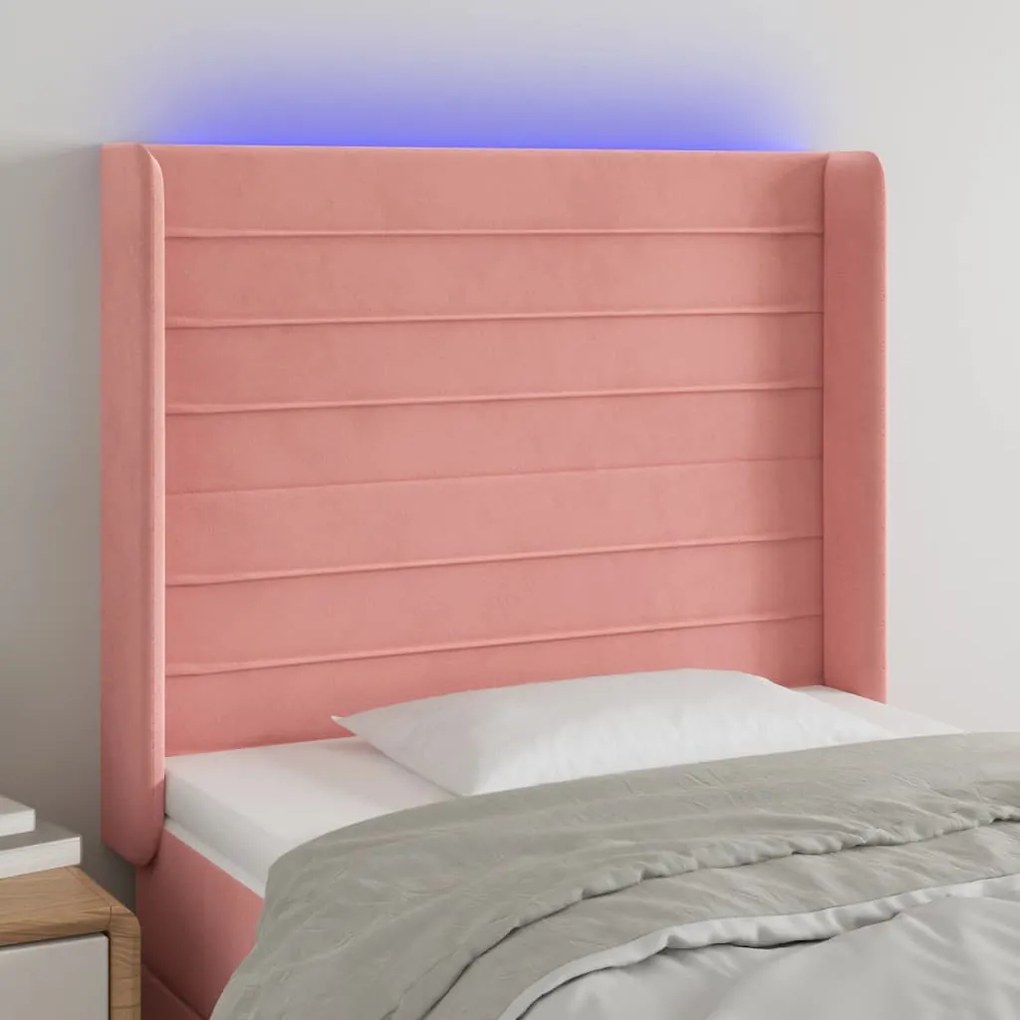 Testiera A Led Nera 93x16x118/128 Cm İn Velluto /