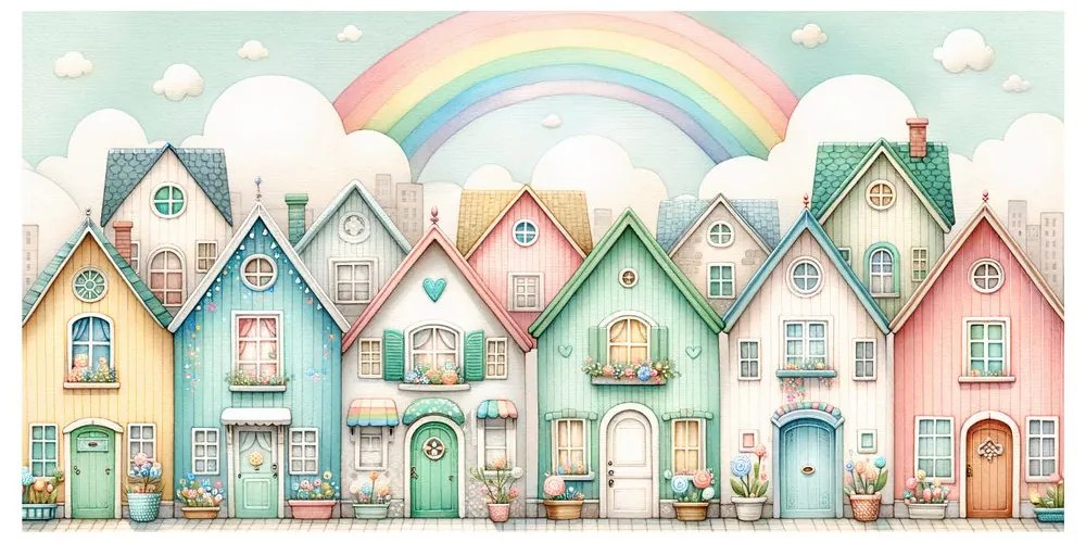 Quadro su tela – Strada da favola con allegro arcobaleno