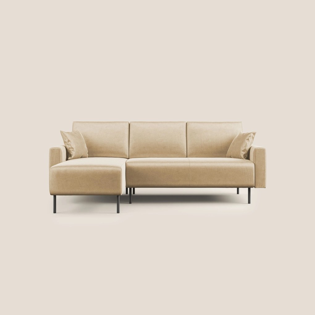 Arthur divano moderno angolare in velluto morbido impermeabile T01 beige