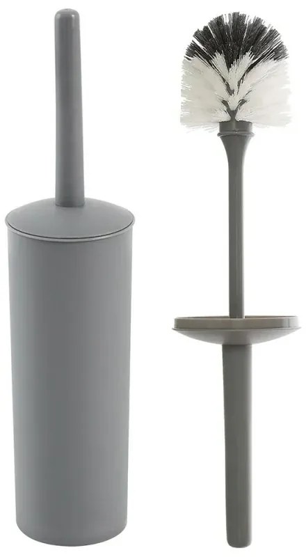 Portascopino wc da appoggio tondo grigio in plastica con scopino