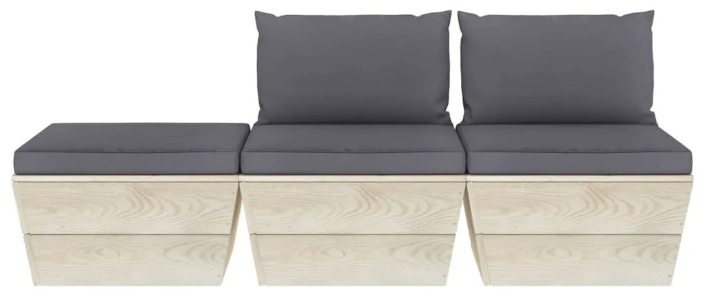 Set divani da giardino su pallet 3 pz con cuscini legno abete