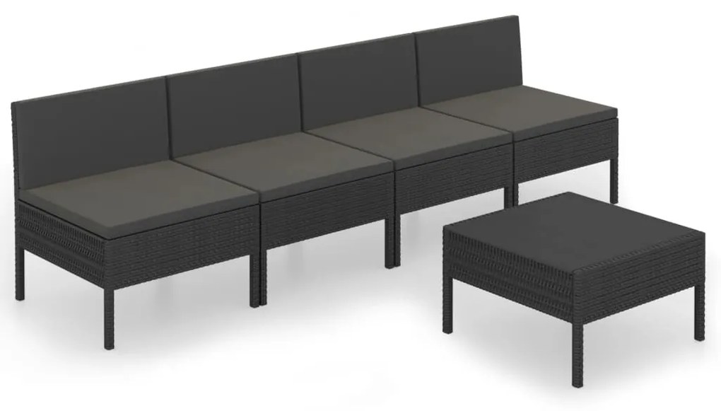 Set divani da giardino 5 pz con cuscini in polyrattan nero