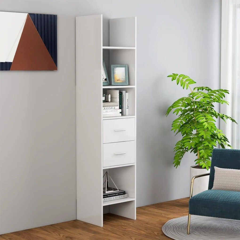 Libreria Bianco Lucido 40x35x180 Cm İn Legno Multistrato /