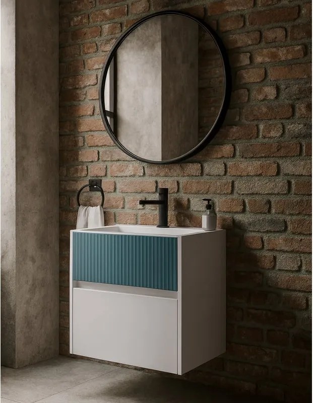 Mobile da bagno sospeso sotto lavabo Niwa 2 cassetti L 59.5 x H 50 x P 45.5 cm bianco e blu pacifico cannettato