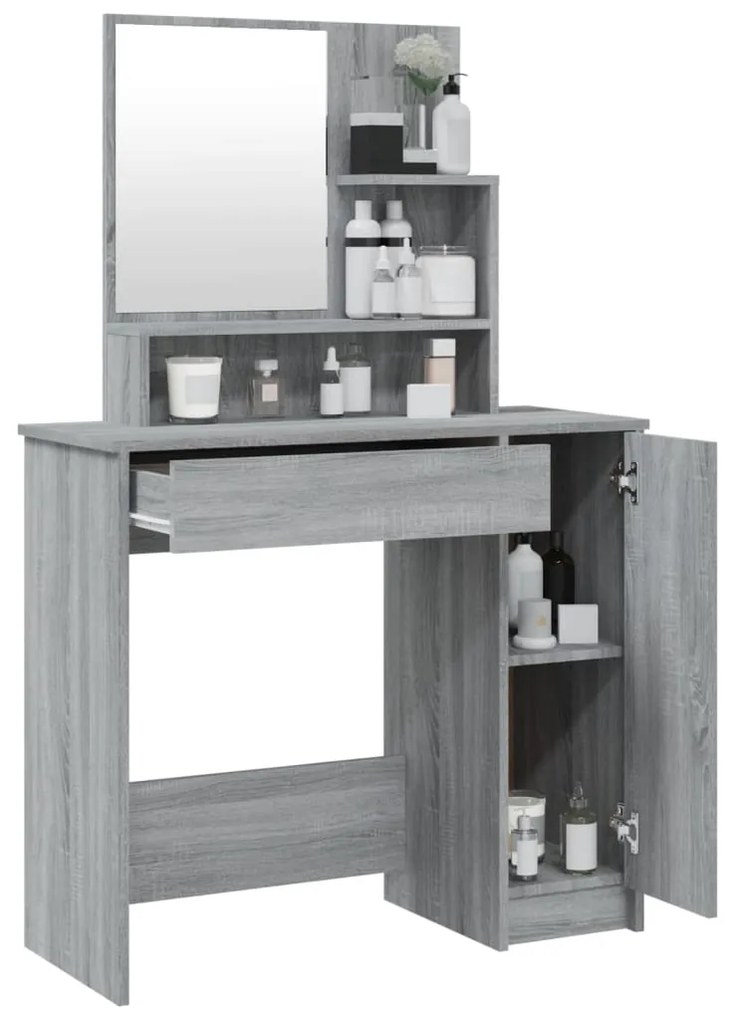 Toeletta con specchio grigio sonoma 86,5x35x136 cm