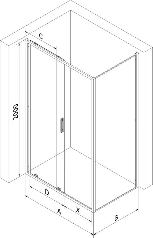 Mexen Exo-S cabina doccia scorrevole 120 x 90 cm, trasparente, nera - 8151-120-090-70-00