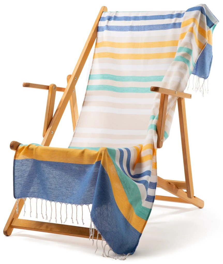 Telo da mare in Cotone Blu Rainbow Fouta Caleffi