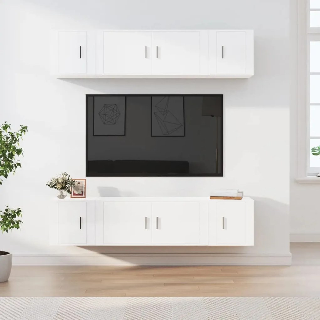 Set di mobili porta tv 6 pz bianco lucido in legno multistrato