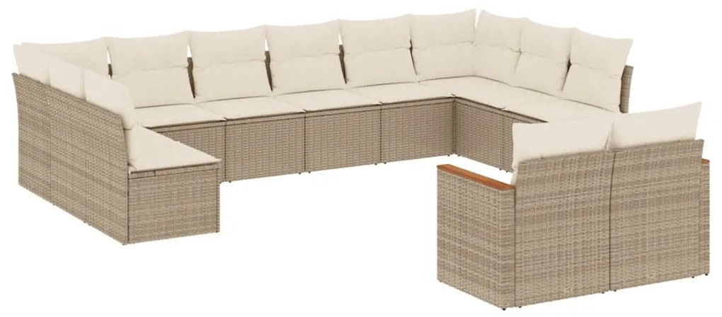 Set Divani da Giardino 12 pz con Cuscini Beige in Polyrattan