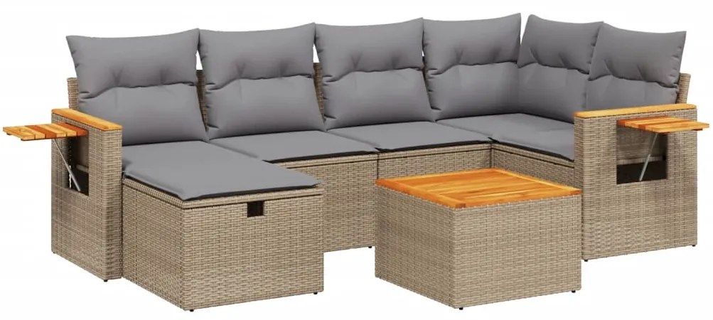 Set divano da giardino 7 pz con cuscini beige misto polyrattan