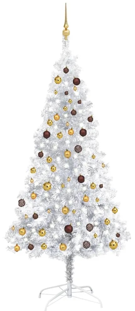 Albero di Natale Preilluminato con Palline Argento 210 cm PET