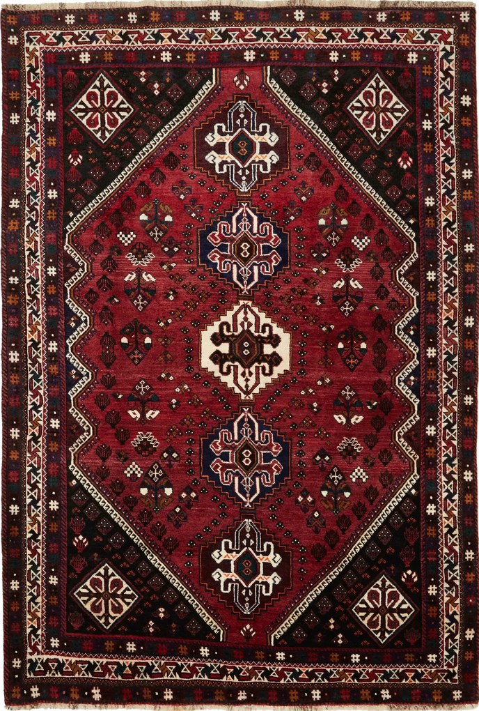 Shiraz Tappeto 270x180 Rosso (Iran) Annodato A Mano