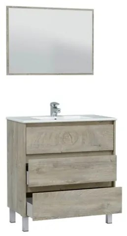 Mobile Bagno 3 Cassetti 80 Cm Con Lavabo Specchio E Colonna Dakota Rovere Alaska