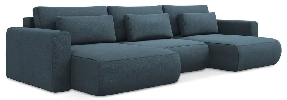 Divano angolare blu allungabile/con contenitore (a U) Kapua – Makamii