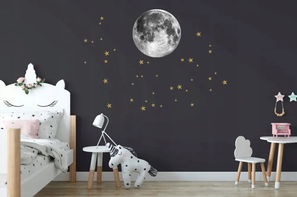 Adesivo murale originale - luna e stelle dorate 45 cm