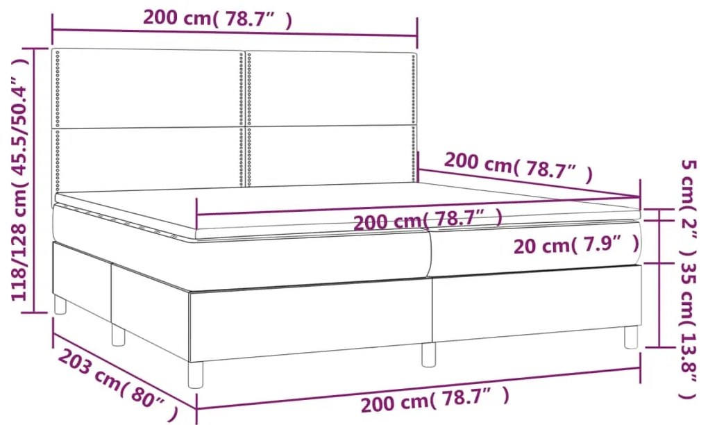 Giroletto Molle Materasso e LED Cappuccino 200x200cm Similpelle