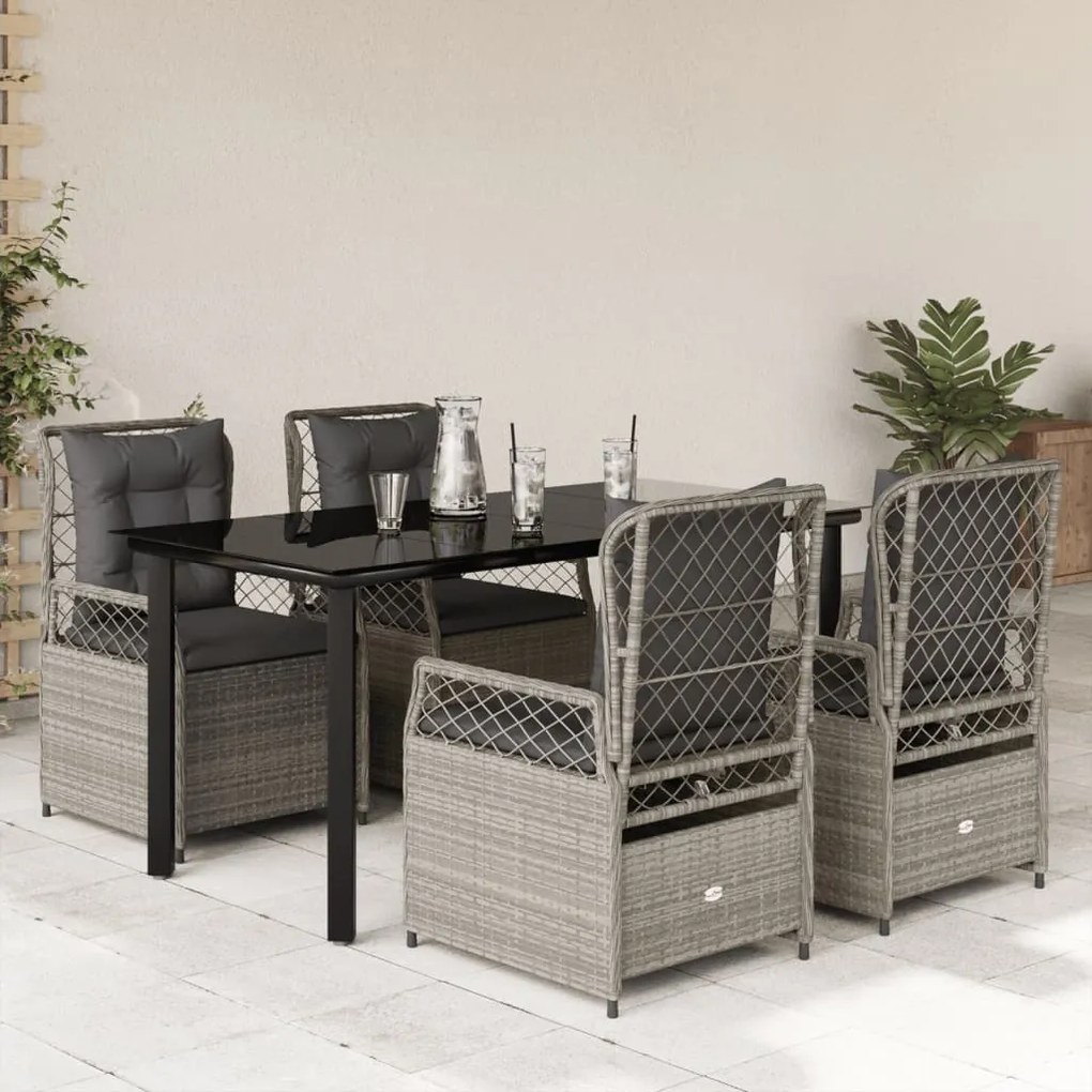 Set pranzo da giardino 5pz con cuscini grigio chiaro polyrattan