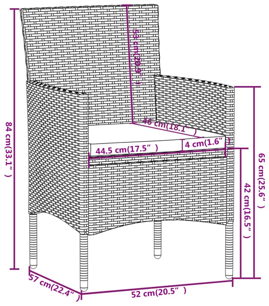 Set Mobili da Pranzo per Giardino 3 pz in Polyrattan Marrone