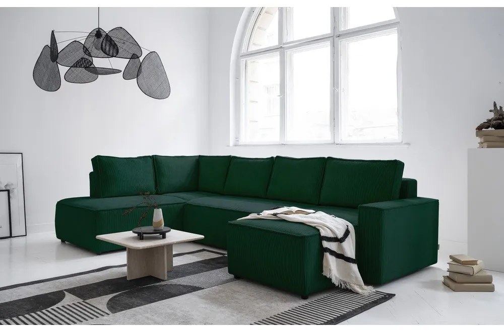 Divano letto angolare in velluto a coste verde scuro Brave Dave - Miuform