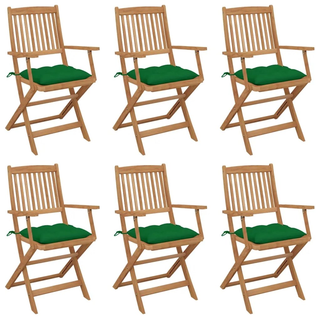 Sedie da giardino pieghevoli 6 pz con cuscini massello acacia