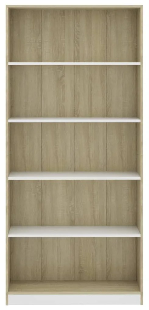 Libreria 5 Ripiani Bianco Rovere Sonoma 80x24x175cm Multistrato