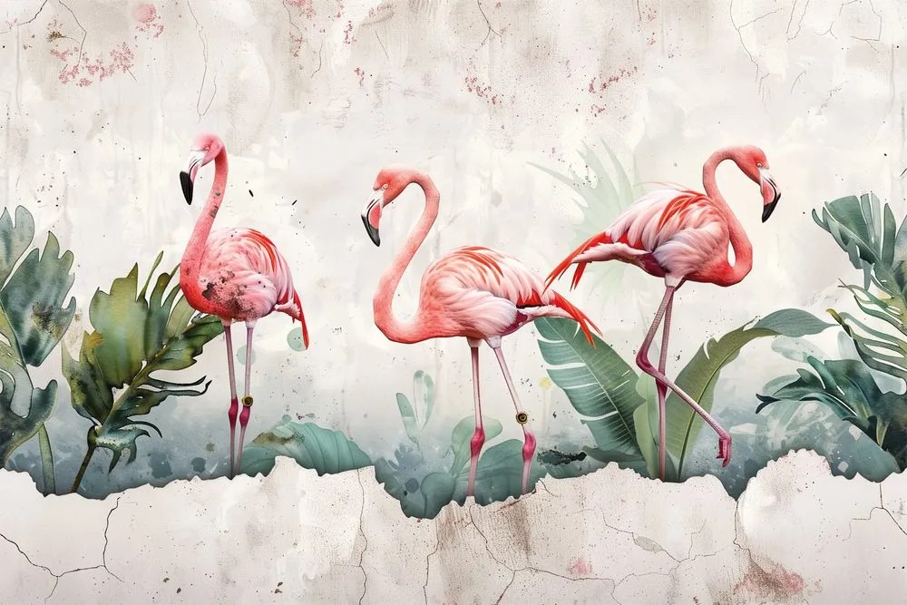 Carta da parati – Fenicotteri con tocco vintage