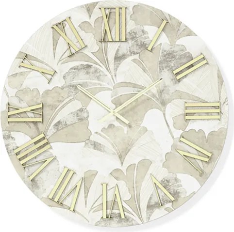 Orologio rotondo D60 cm in legno rivestito con parato e dettagli Oro JOSE