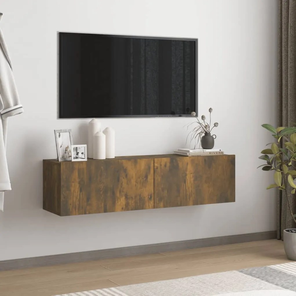 Mobile Tv A Parete Rovere Fumo 120x30x30cm Legno Ingegnerizzato /