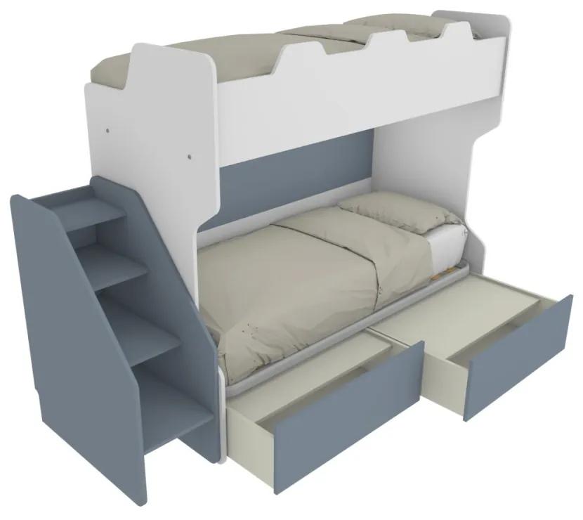 TULA- Letto a castello con secondo letto estraibile con scaletta contenitore indipendente