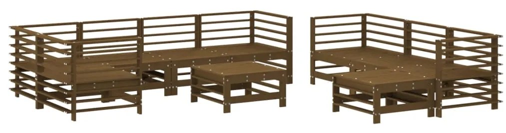 Set divani da giardino 10pz con cuscini in legno massello miele