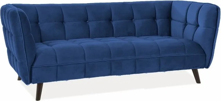 Divano Castello 3 in velluto blu navy - Blu86/wenge