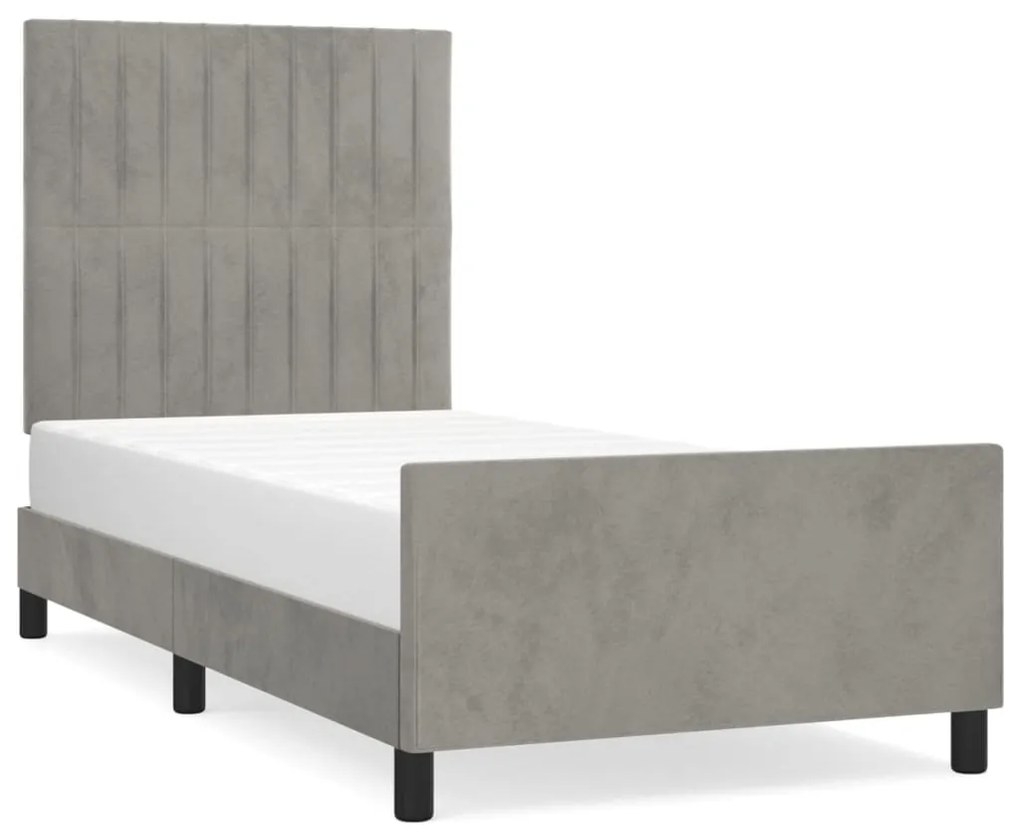 Giroletto con testiera grigio chiaro 100x200 cm in velluto