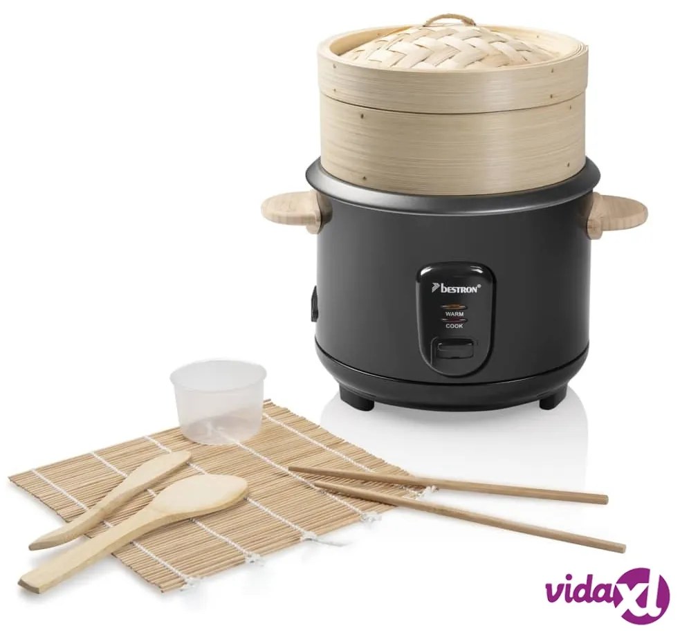 Bestron Cuociriso con Vaporiera Bambù e Set Sushi ARC100BBS 1 L Nero
