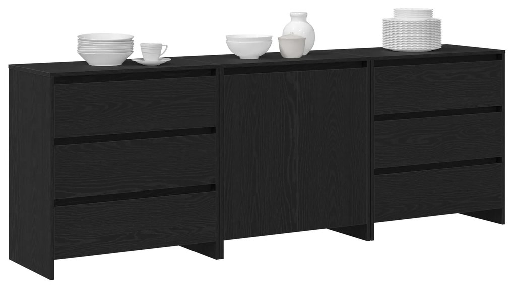Set di 3 sideboard in legno ingegnerizzato nero