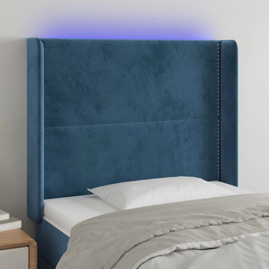 Testiera A Led Blu Scuro 103x16x118/128 Cm İn Velluto /