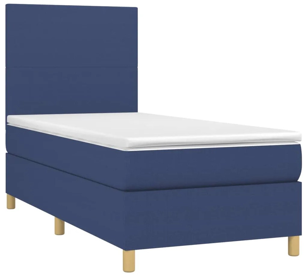 Letto a molle con materasso e led blu 90x190 cm in tessuto