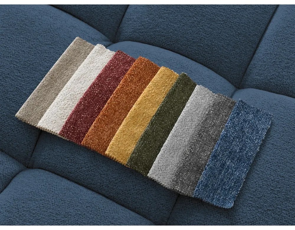 Divano angolare blu scuro allungabile e con contenitore (penisola a destra/a L) con rivestimento in ciniglia Everest – Bobochic Paris