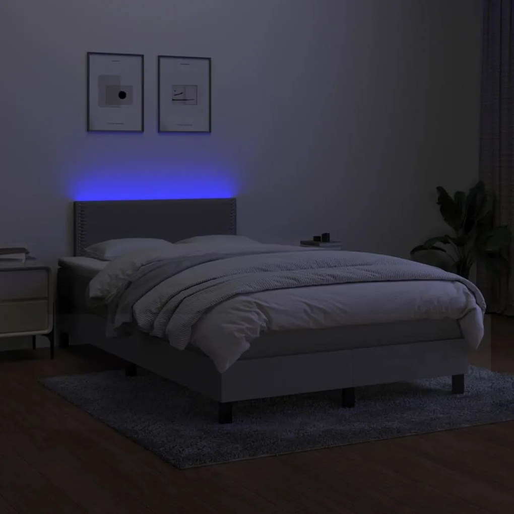 Letto a molle materasso e led grigio chiaro 120x200 cm tessuto