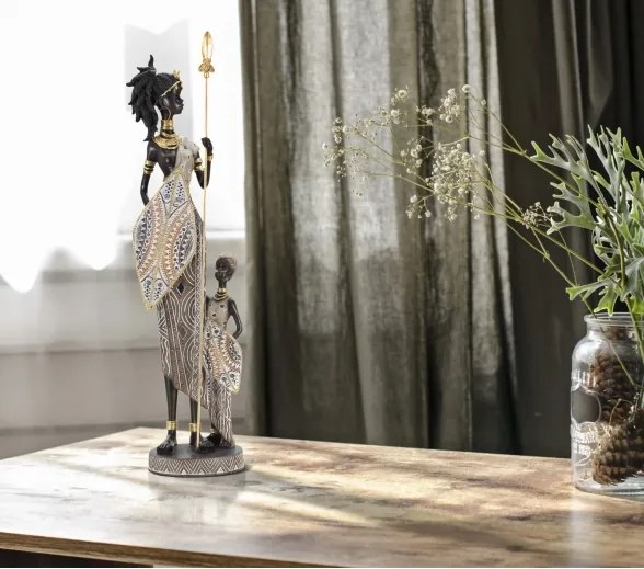 Masai Tribal Con Figlio Cm 11,5X8,5X46