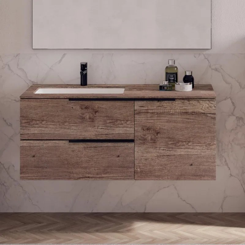 Mobile bagno sospeso con lavabo L 120 x H 83 x P 51 cm rovere sable, 1 anta 2 cassetti per vasca a sinistra Solid