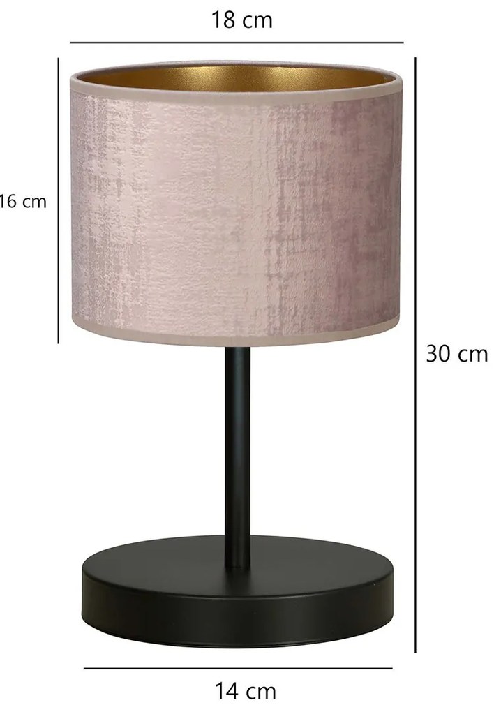 Lampada Da Tavolo 1 Luce Ganesha In Acciaio Nero E Paralume In Tessuto Rosa
