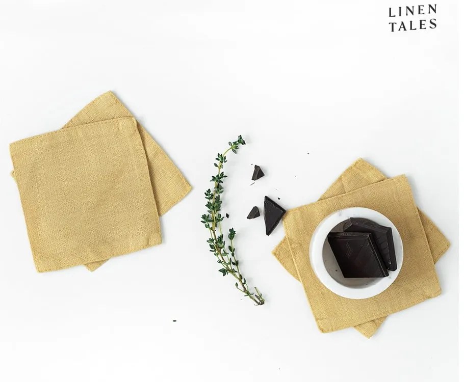 Sottobicchieri in tessuto giallo in set da 4 Honey - Linen Tales