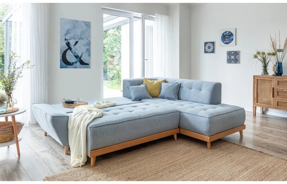 Divano letto angolare azzurro L, angolo destro Dazzling Daisy - Miuform