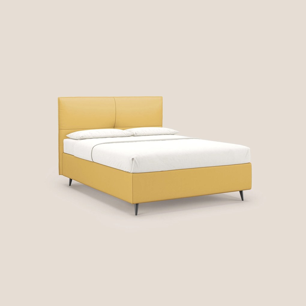 Greta letto contenitore dimensioni SLIM con testata trapuntata in ecopelle impermeabile T04 giallo