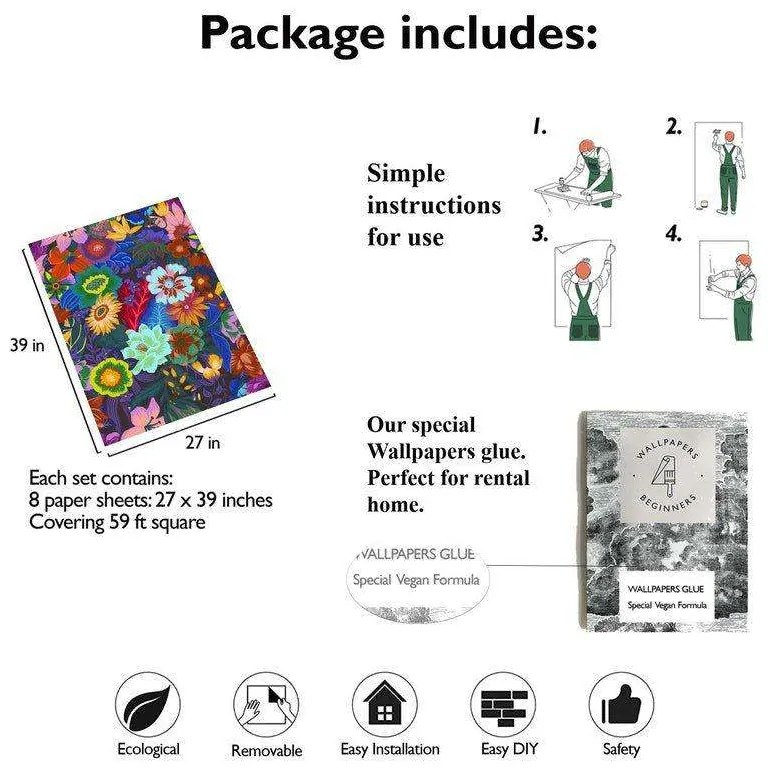 Carta da Parati Carta da parati Fiori Botanici 15€/mq | Spedizione Gratuita | Carta Da Parati Camera Da Letto | Carta Da Parati Bagno | Carta Da