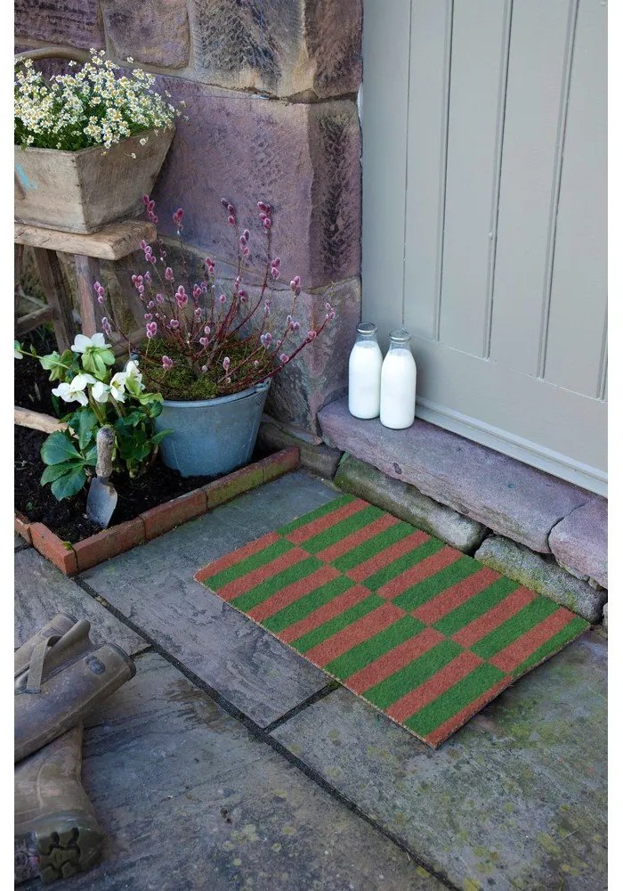 Zerbino in fibre di cocco 40x60 cm Pink &amp; Green Half Stripes – Artsy Doormats