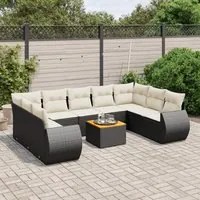 Set Divani da Giardino 10pz con Cuscini in Polyrattan Nero 3225146