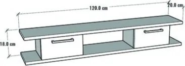 Mobile TV Sospeso 120x20x18 cm 2 Ante E Vano A Giorno Delta Rovere E Bianco